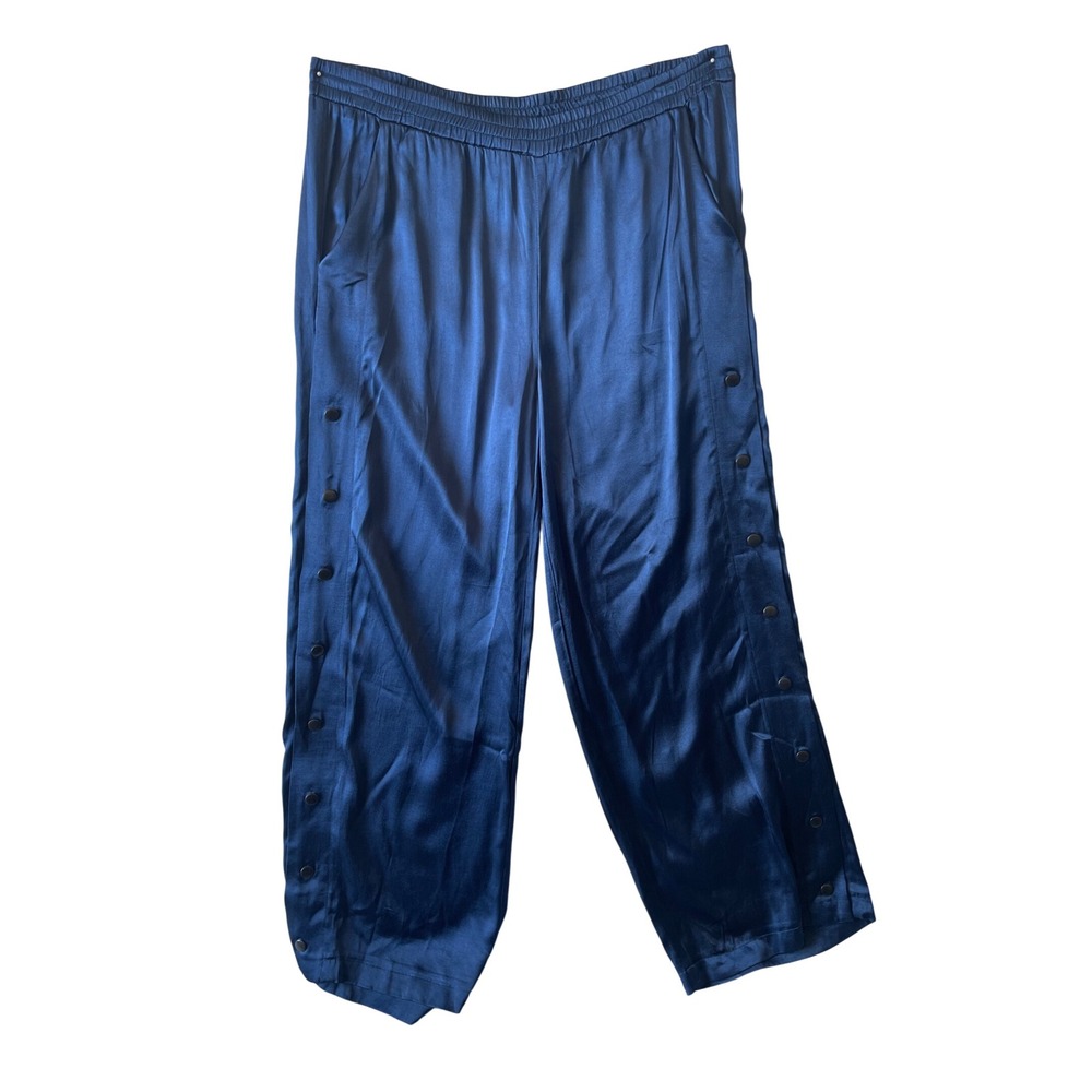 Gold Hawk Navy Blue Satin Side Button Wide Leg Pants Small